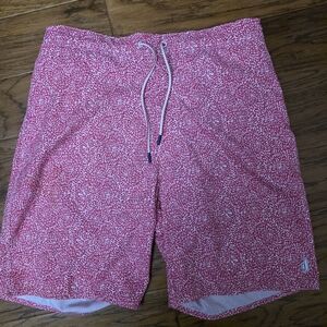 johnnie-O Dark Pink and White Patterned Swim Shorts